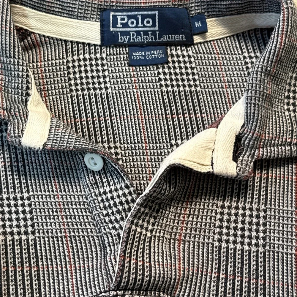Vintage Polo Ralph Lauren long sleeve 100% cotton houndstooth polo shirt medium